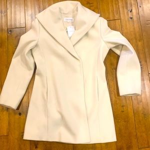 NWT CALVIN KLEIN IVORY WOOL BLEND DRESS COAT